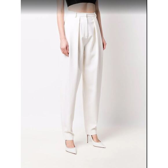 Condor High-Waist Pleated Tapered Wool Blend Trousers Cream - Size 9 - Picture 1 of 8